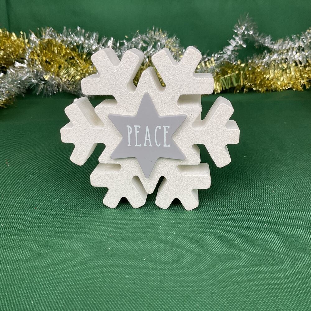 Rustic Farmhouse "Peace" Snowflake Shelf Sitter - Christmas Wood Decor